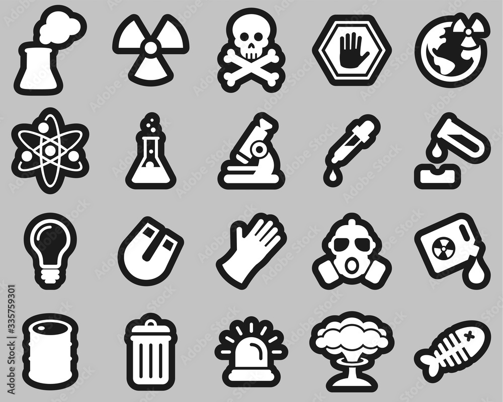 Nuclear Power Plant Icons White On Black Sticker Set Big Nuclear Power Plant Icons White On Black Sticker Set Big