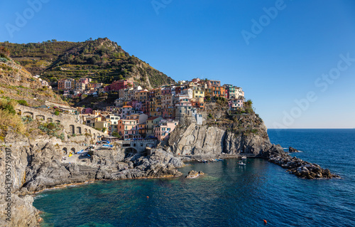 Cinque Terre coast and small towns with vibrant colorful houses in La Spezia  Italy