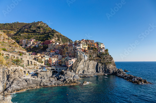 Cinque Terre coast and small towns with vibrant colorful houses in La Spezia, Italy