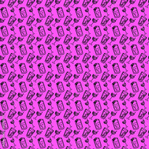Vector pattern of cocktails on a pink background. Pattern for posters, print, design, wrapping paper.