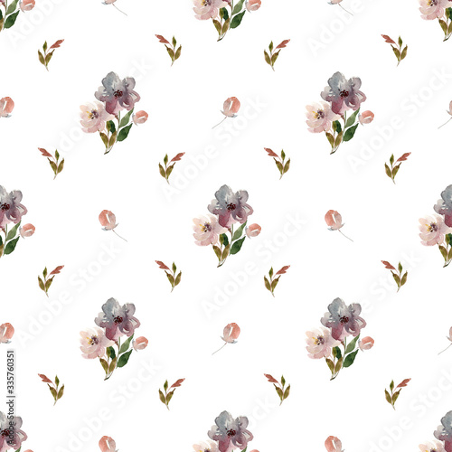 Watercolor sea,less pattern with boho flowers. Burgundy roses and leaves. Vintage wallpapers. Best for prints, scrapbooking, fabric, bedding textile, wrapping paper, giftboxes. Hand painted retro