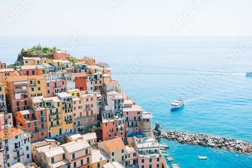 Amazing view of the beautiful village of Manarola in the Cinque Terre Reserve.
