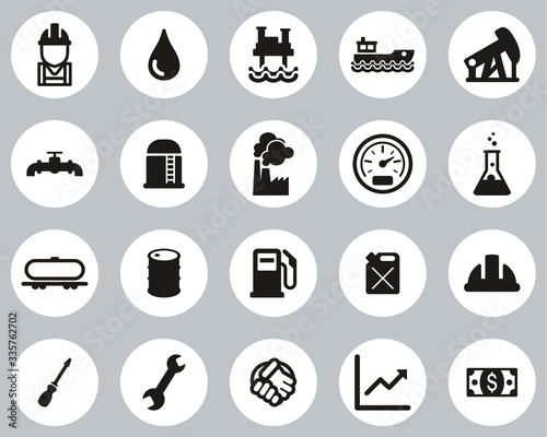 Oil Industry Or Offshore Oil Platform Icons Black & White Flat Design Circle Set Big
