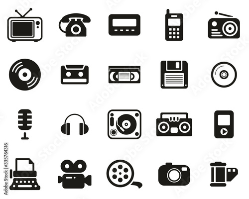 Old Technology Icons Black & White Set Big