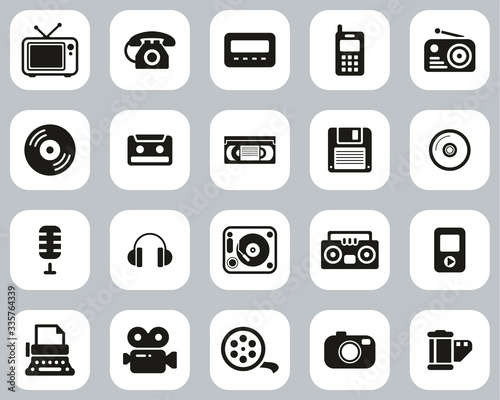 Old Technology Icons Black & White Flat Design Set Big