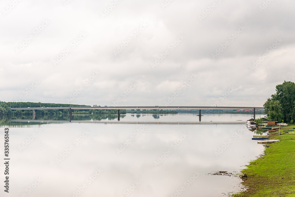 Šabac, Serbia - June 01, 2019: Bridge on the river Sava in Šabac.