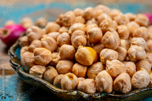 Portion of dried uncooked chick peas