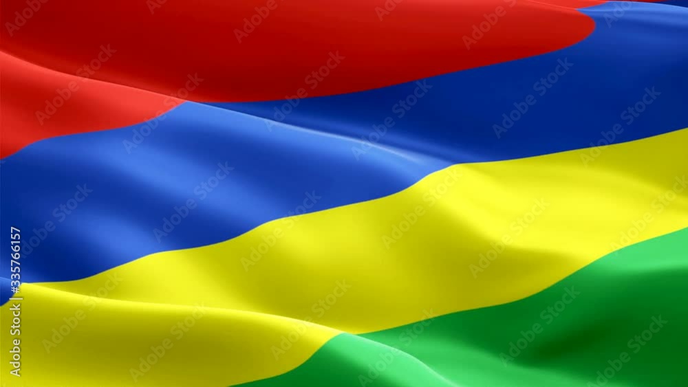 Mauritius waving flag. National 3d Mauritian flag waving. Sign of Mauritius island seamless loop animation. Mauritian flag HD resolution Background. Mauritius flag Closeup 1080p Full HD video for pres