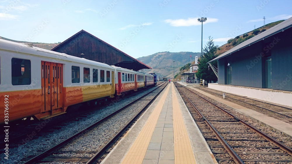 Train On Railway In Douro Valley, Portugal Train On Railway In Douro Valley, Portugal