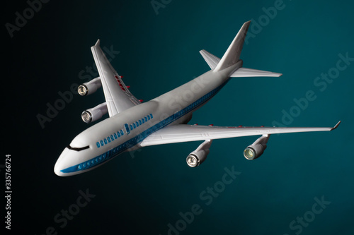 Air flights. Airplane in th...