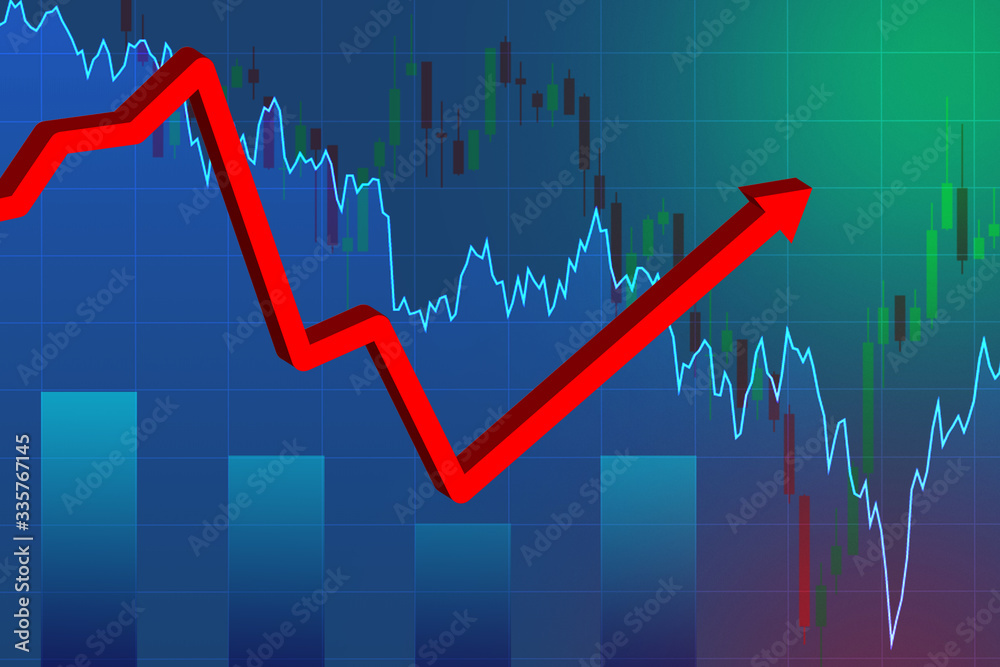 Growing charts symbolize a rebound. Return of growth after a fall. Rollback of the economic situation. Concept - an increase in the financial market. Arrow symbolizes Dead cat bounce. Charts