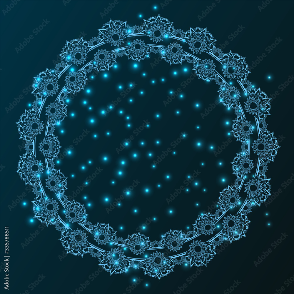 Obraz premium circular mandala ornament , blue gradient, star background