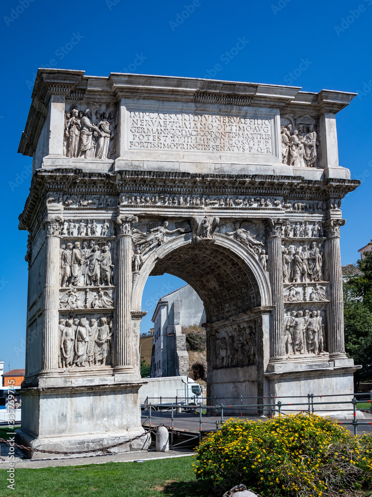Ancient Roman Arch of Trajan in Benevento, Campania, Italy