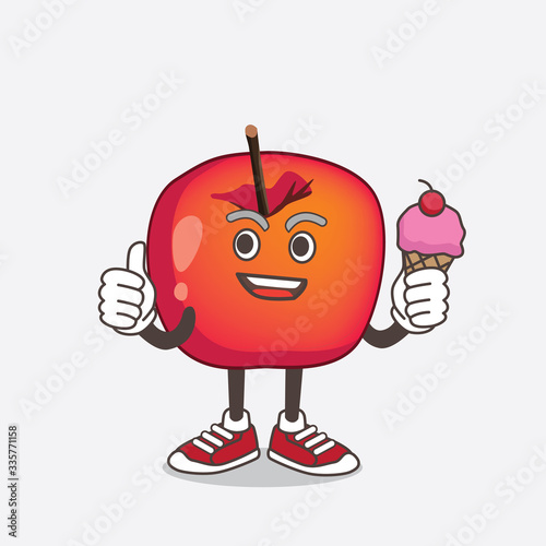 Crab Apple cartoon mascot character eating an ice cream