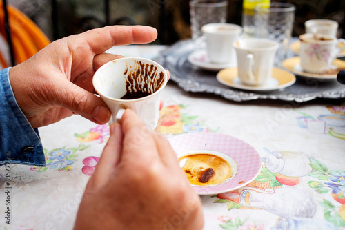 The turkish coffee in the hand fortune telling, divination, and tragedy for year of 2020.