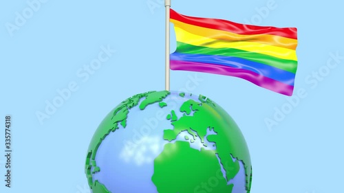World with LGBT Flag Colors. 3D render on blue background
