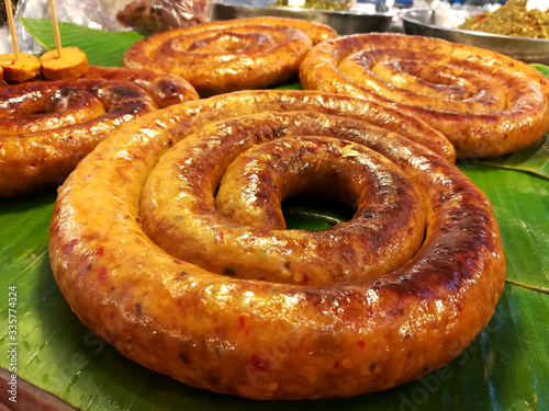 Close up of Northern Thai spicy sausage.