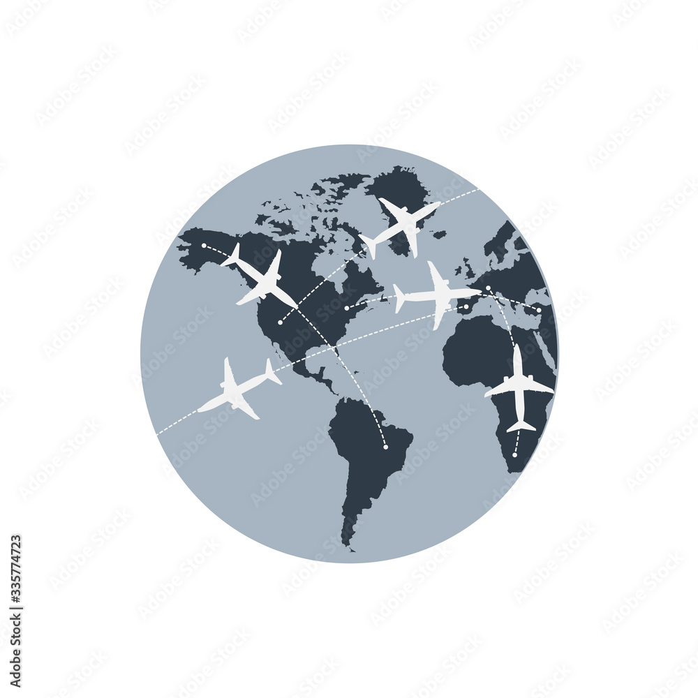 Airplane flight route. Airlines. Vector illustration