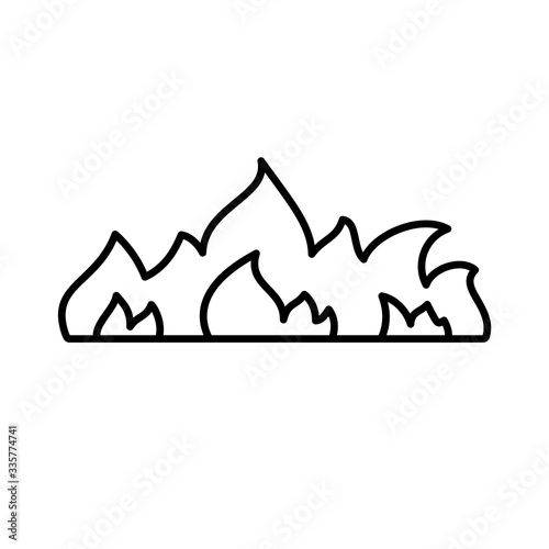 Horizontal fire icon. Linear logo of flame. Symbol for ignition fluid package. Black simple illustration of danger  warmly  spicy spices. Contour isolated vector emblem on white background