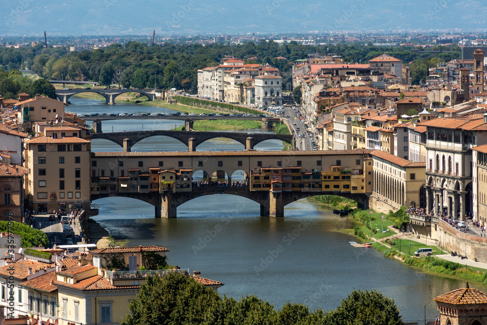 View of Florence Vecchio Bridge and Arno river from Piazzale de Michelangelo during day