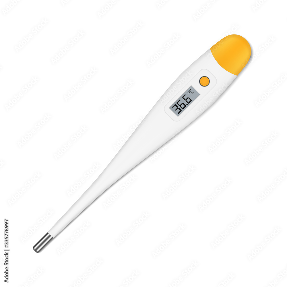 Digital medical thermometer with fever indicator. Realistic vector illustration Digital medical thermometer with fever indicator. Realistic vector illustration