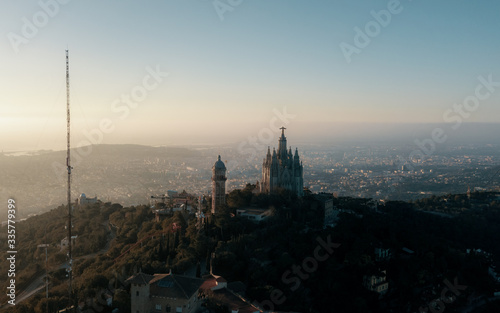 Panormic view of famous landmark of Barcelona, Tibidabo