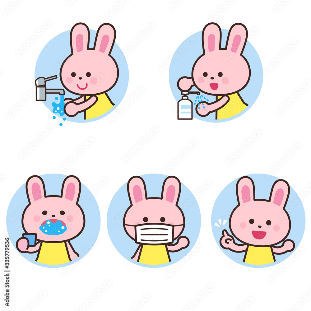 bunny/hand washing, disinfection, gargle, mask /disease prevention Icon set bunny/hand washing, disinfection, gargle, mask /disease prevention Icon set