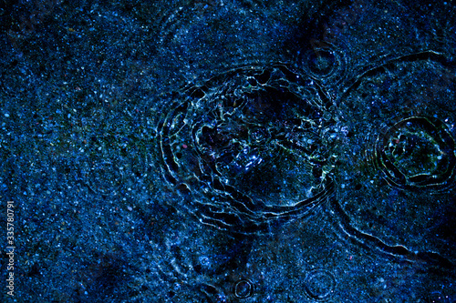 Waters, pudlle, drops, light and circles in blue photo