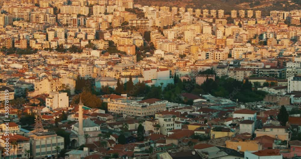 Kusadasi, Aydin, Aydın Province, Turkey. Old Residential Houses And Kusadasi Cityscape In Sunny Summer Day. Kusadasi Skyline At Aegean Coast, Turkey Kusadasi, Aydin, Aydın Province, Turkey. Old Residential Houses And Kusadasi Cityscape In Sunny Summer Day. Kusadasi Skyline At Aegean Coast, Turkey