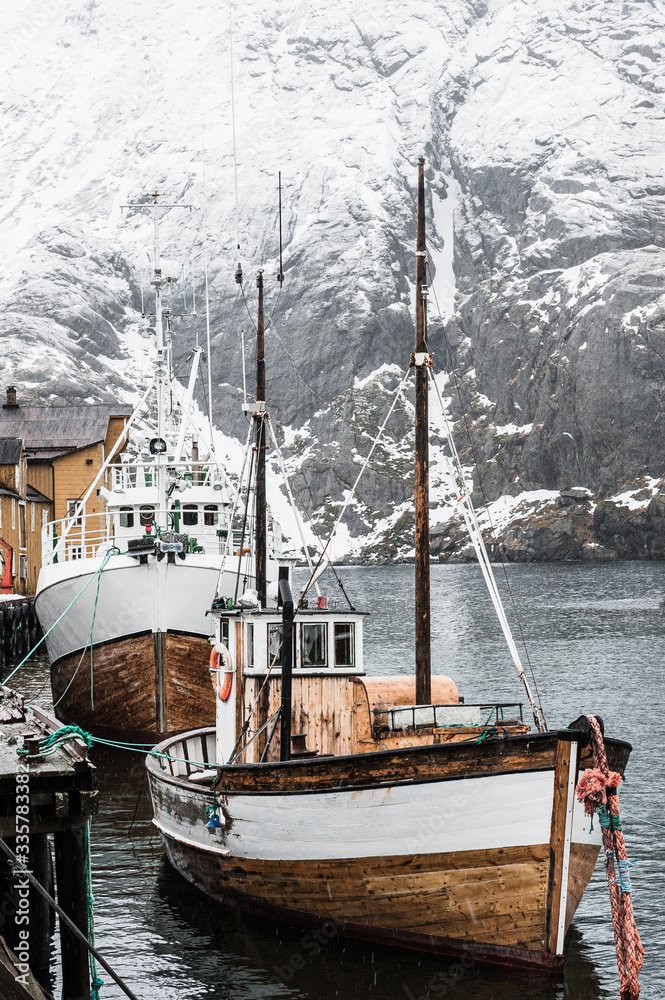 Fishing boats at harbor, Norway