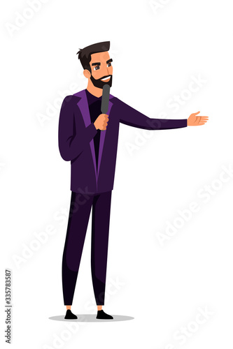 Cooking show anchorman isolated on white backdrop