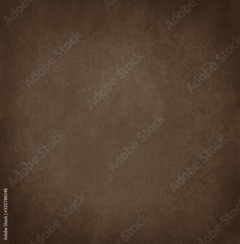 Abstract golden brown grunge textured background with floral frame.