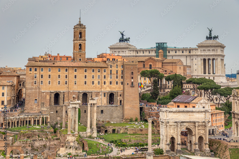 Roman forum with historical monument