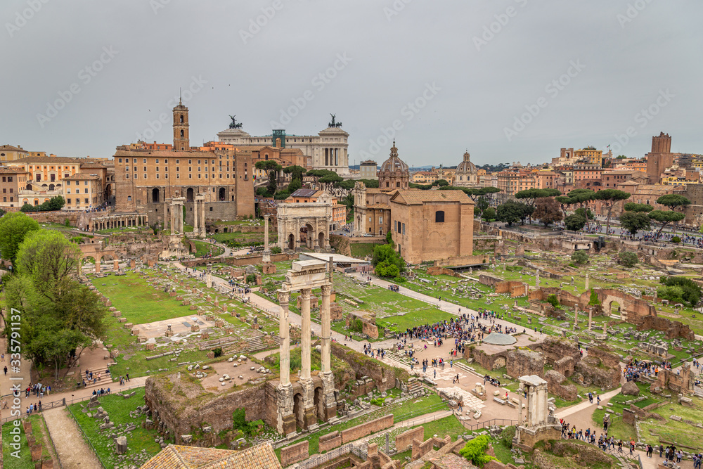 Roman forum with historical statues Roman forum with historical statues