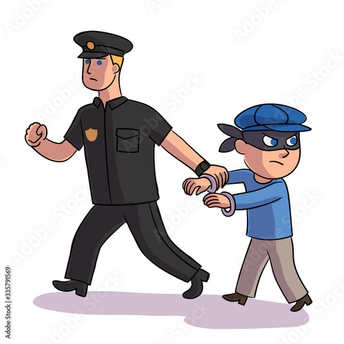 Vector character policeman detained bully teenager