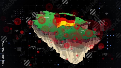 Covid-19 Virus on Germany Map Intro HUD style.	