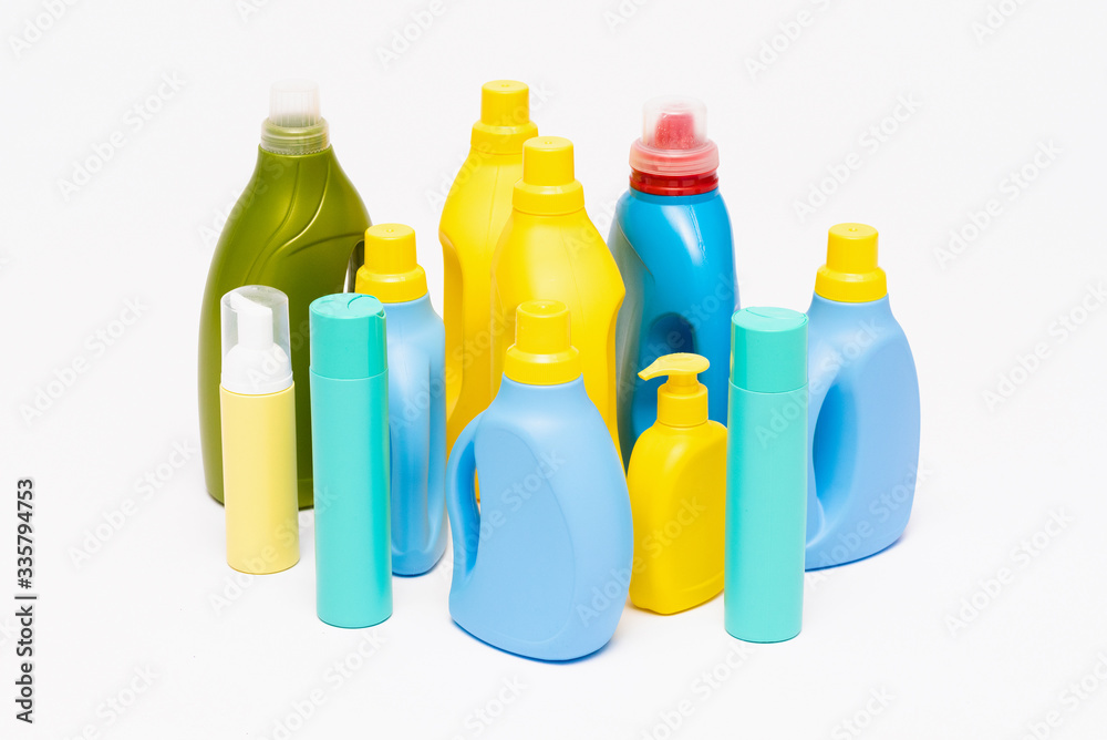 Detergent plastic bottles isolated on white background. Detergent plastic bottles isolated on white background.