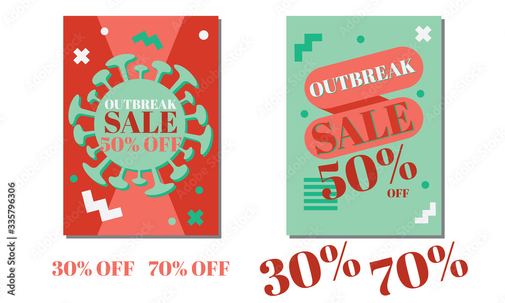 A4 set of discount labels. outbreak sale. Green and red poster. vector sale banner.