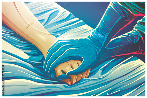 Vector illustration in medical health care concept to encourage and send morale support to doctors nurses medical workers and patients at the frontline in epidemic or pandemic crisis