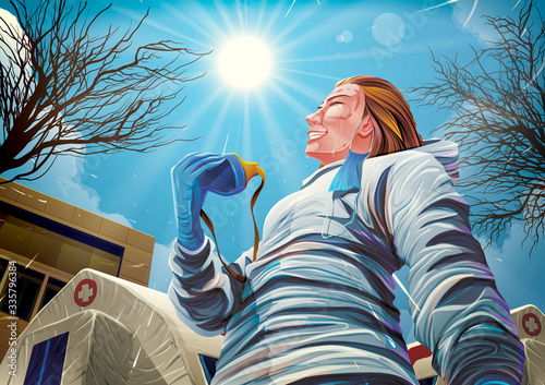 Vector illustration in medical health care worker concept to congratulate and send morale support to doctors nurses and medical workers that are working tirelessly at the frontline in pandemic crisis