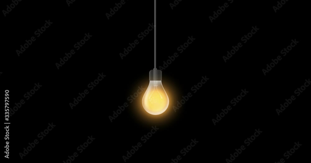 On flashing light bulb isolated on black background.