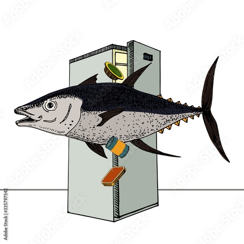 the refrigerator fish a vector an illustration on a white background