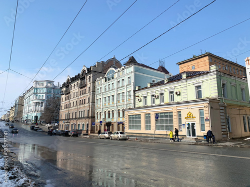 Svetlanskaya street in early spring. Russia, Vladivostok