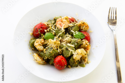 Spinach Gnocchi with Basil Sauce & tomatoes