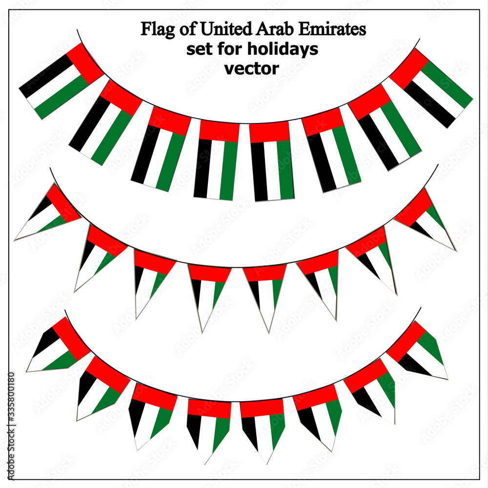 Fototapeta premium Bright set with flag of Arab Emirates. Happy Arab Emirates day flags. Colorful collection with flag. Illustration with white background.