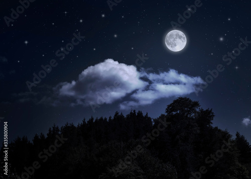 Night starry sky and moon over the mountain