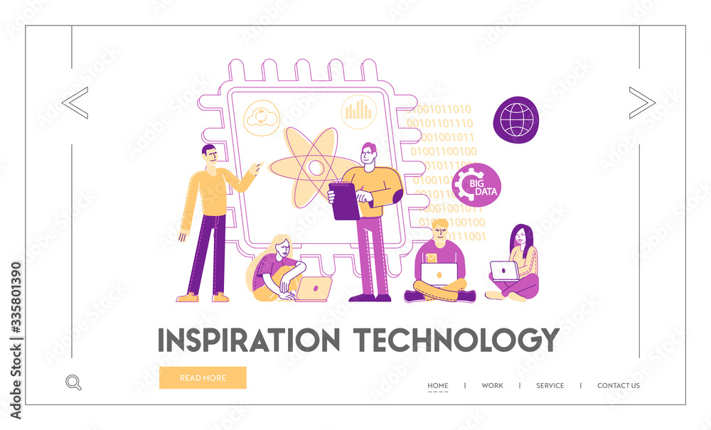 Quantum Computing Landing Page Template. Tiny Characters Engineers and Scientists Working with Quantum Computer Chip. Optical Technology, Photonics Research. Linear People Vector Illustration Quantum Computing Landing Page Template. Tiny Characters Engineers and Scientists Working with Quantum Computer Chip. Optical Technology, Photonics Research. Linear People Vector Illustration