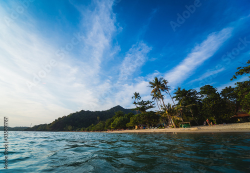 View of beautiful tropical beach with palms.