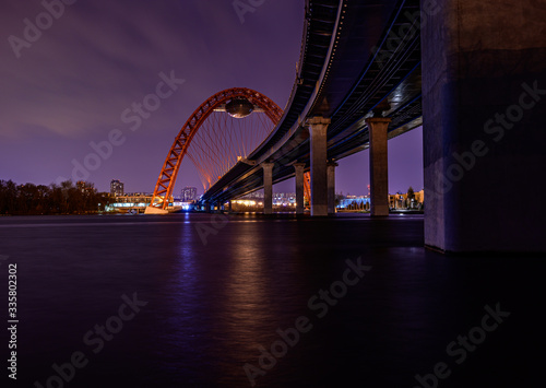 Zhivopisny Bridge over Moscow river at night photo