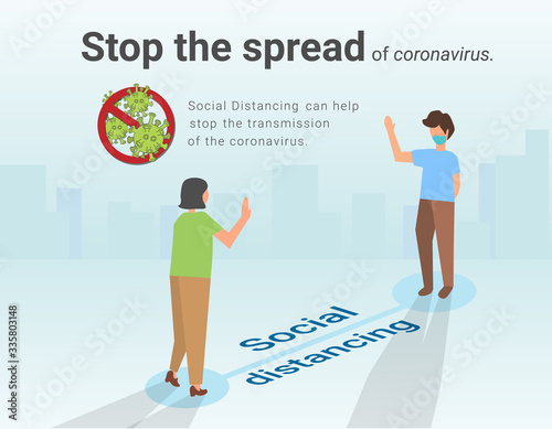 Social distancing, keep distance in public society people to protect from COVID-19, coronavirus.